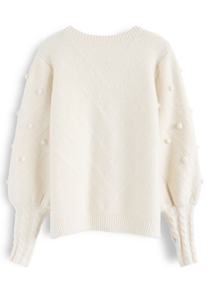 Still in Love Pom-Pom Knit Sweater in Cream