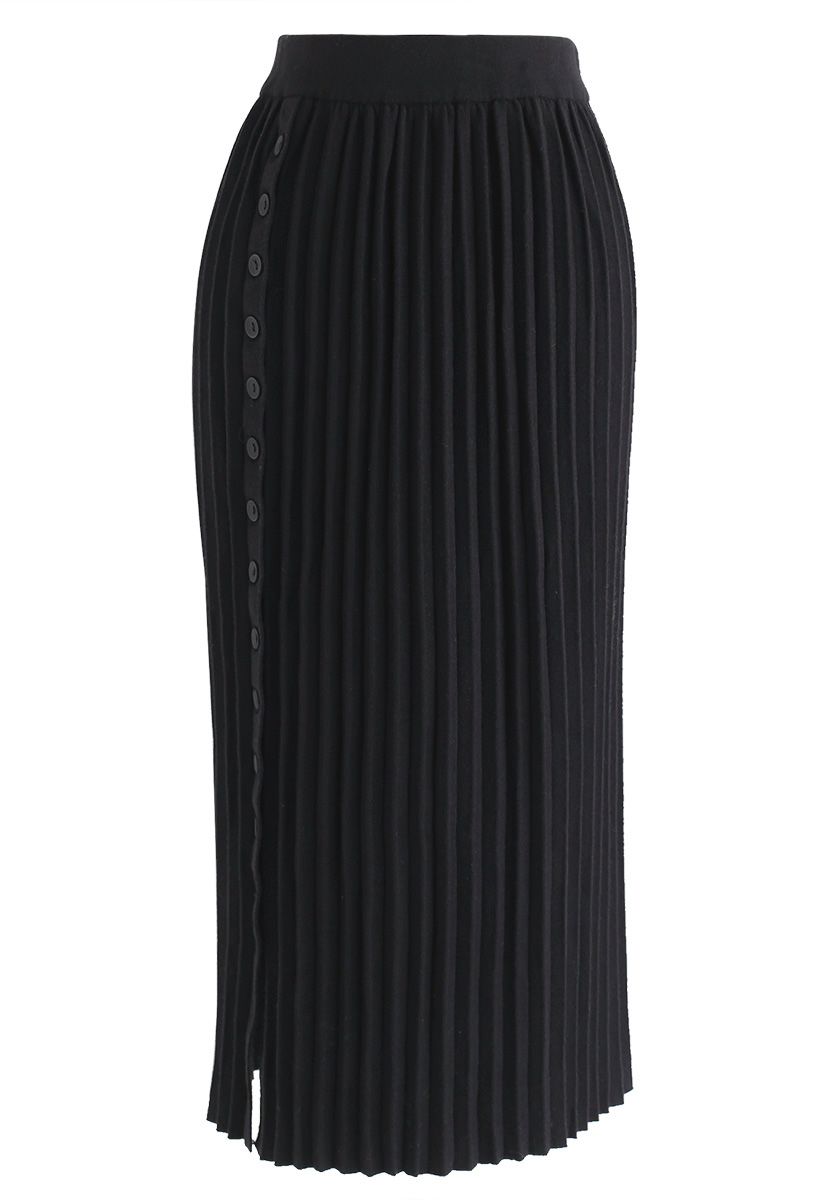 Deep Soul Pleated Knit Skirt in Black