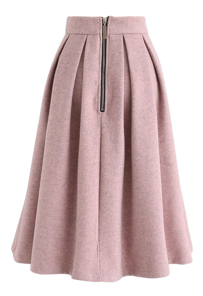 Sweet Distance Wool-Blended Midi Skirt in Pink
