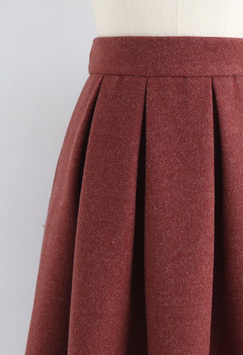 Sweet Distance Wool-Blended Midi Skirt in Red Brown