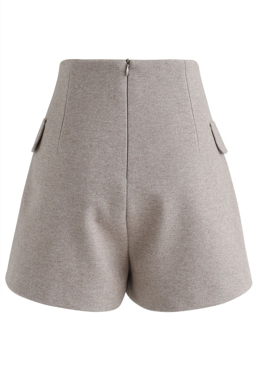 Our First Date Wool-Blend Flap Skorts in Sand
