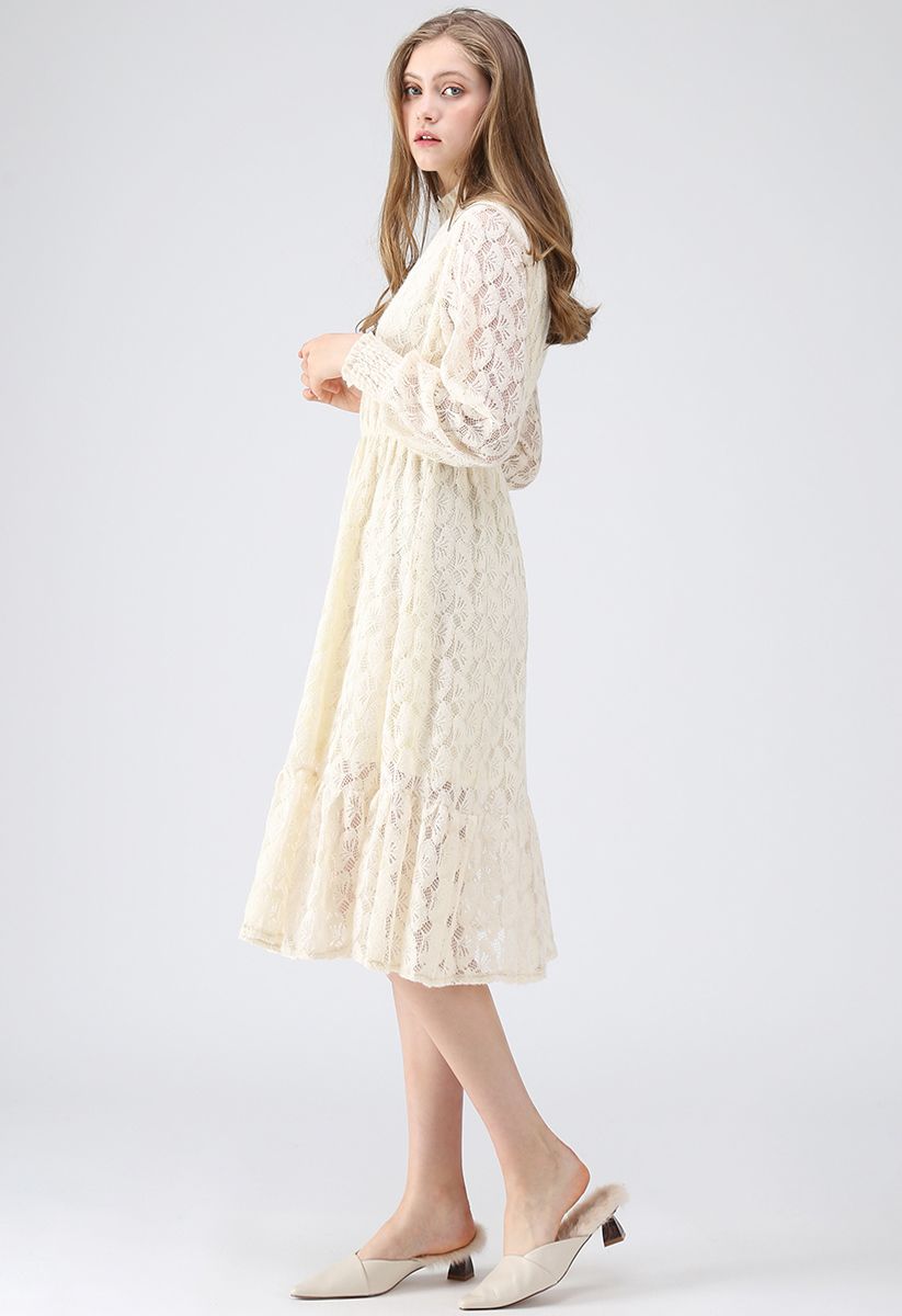 Ginkgo Beauty Full Lace Midi Dress in Cream