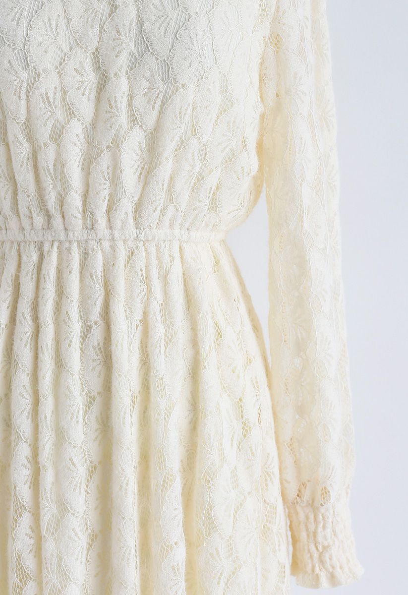 Ginkgo Beauty Full Lace Midi Dress in Cream - Retro, Indie and Unique ...