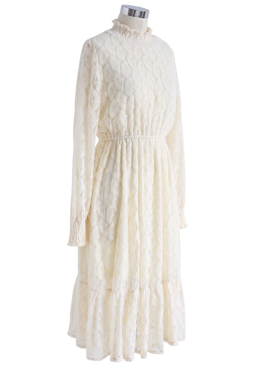 Ginkgo Beauty Full Lace Midi Dress in Cream - Retro, Indie and Unique ...