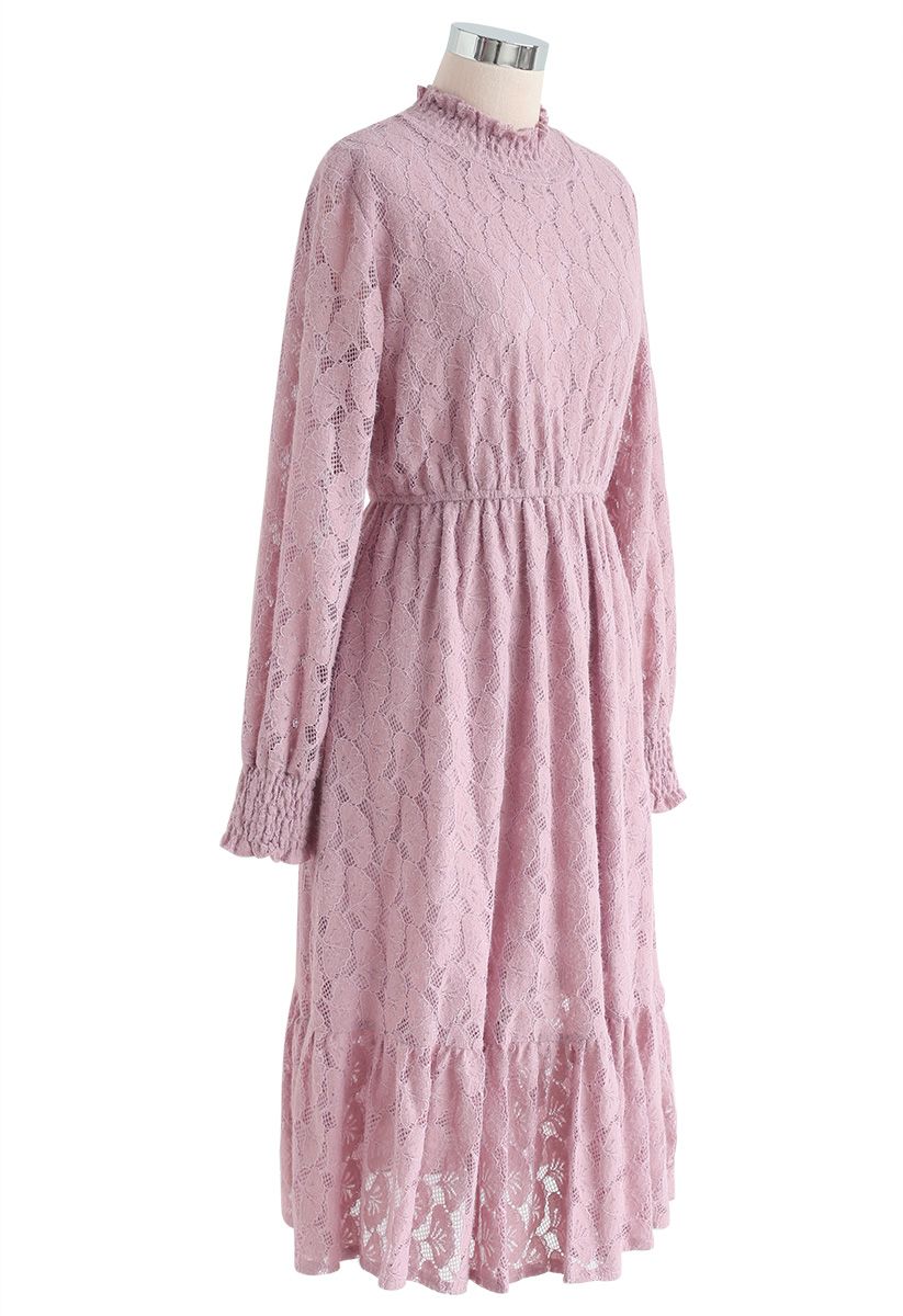 Ginkgo Beauty Full Lace Midi Dress in Dusty Pink