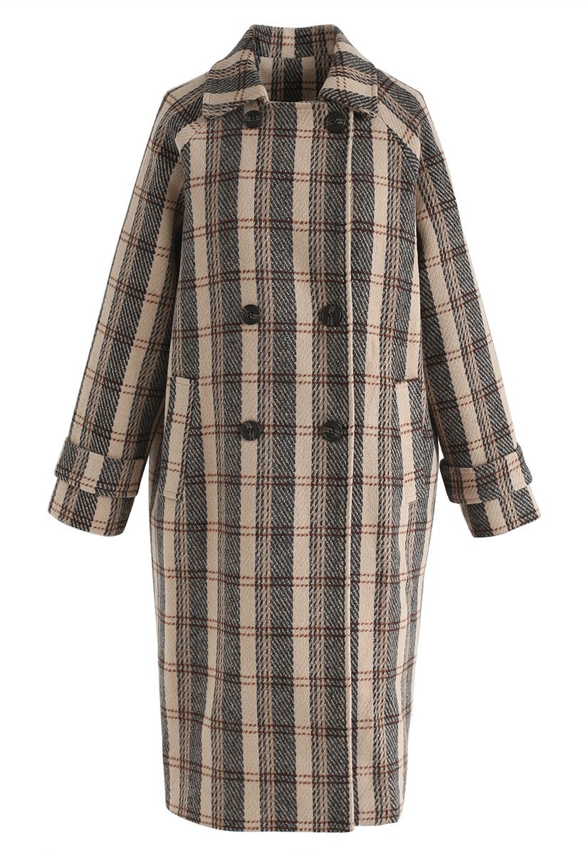 What U See Plaid Double-Breasted Longline Coat