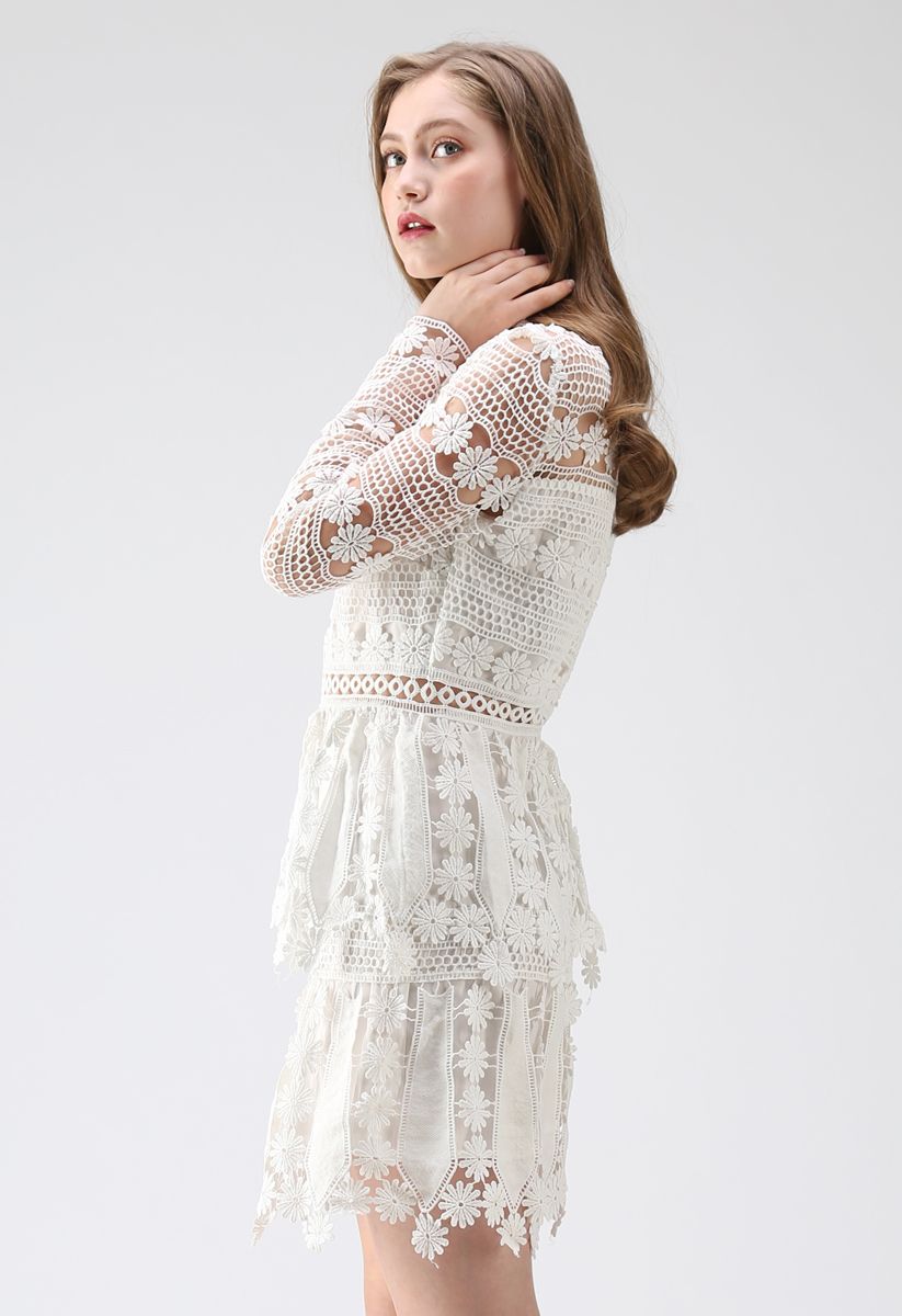 Light of Mind Flower Crochet Dress in White