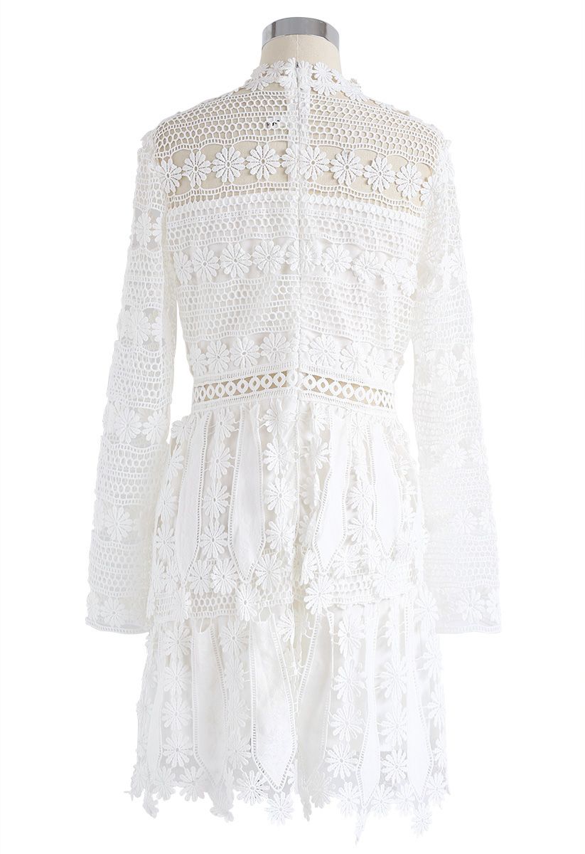 Light of Mind Flower Crochet Dress in White