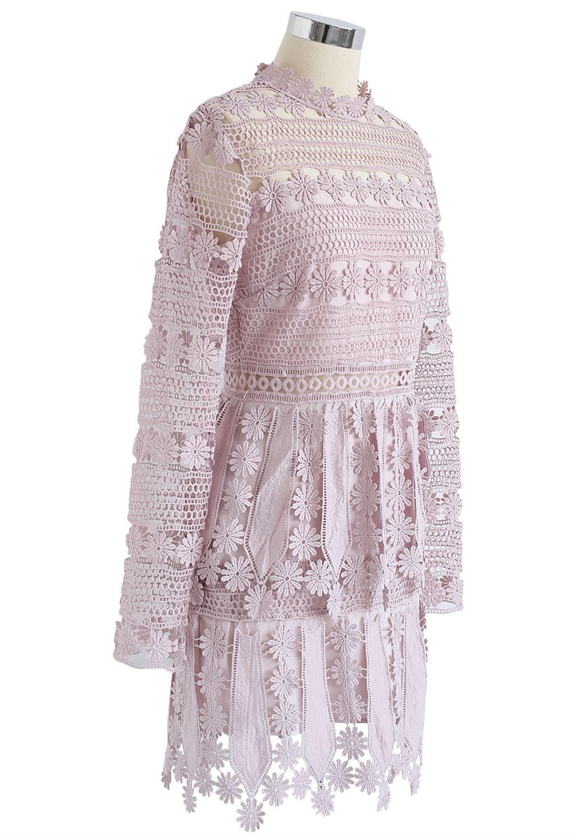Light of Mind Flower Crochet Dress in Dusty Pink