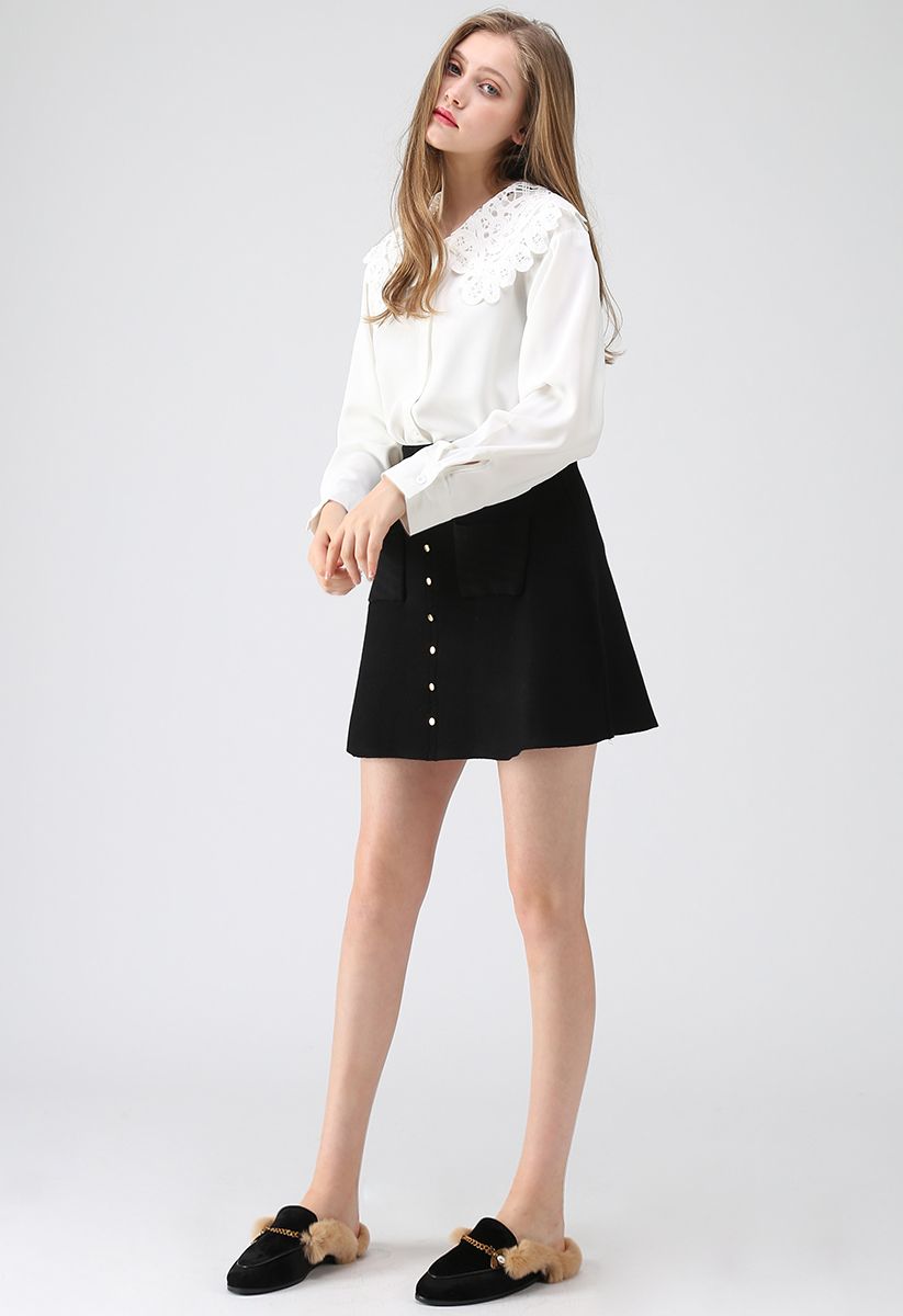 Charm in This Way Mini Knit Skirt in Black