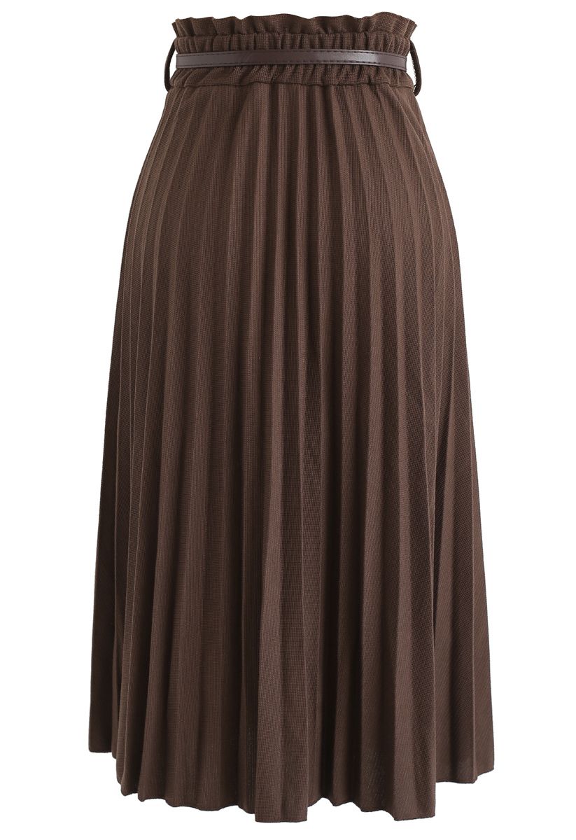 Shall We Talk Pleated Midi Skirt in Brown