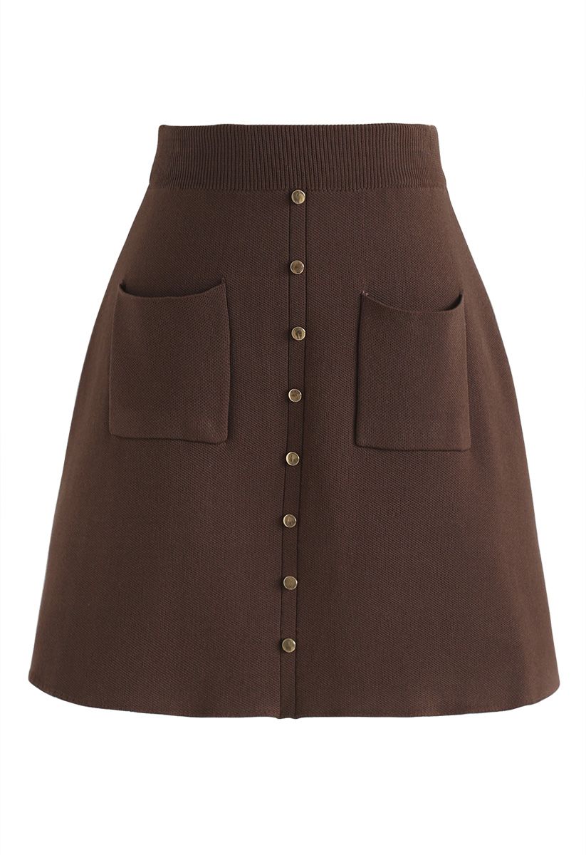 Charm in This Way Mini Knit Skirt in Brown