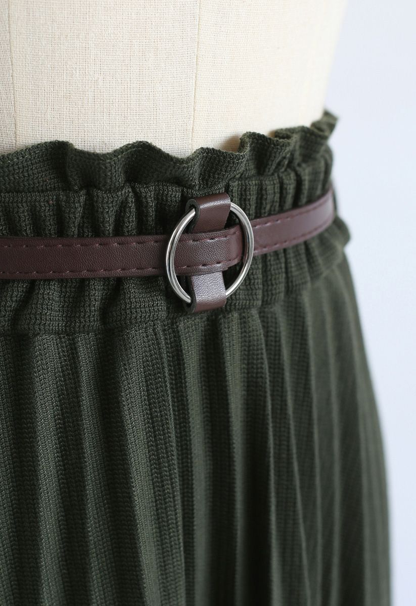 Shall We Talk Pleated Midi Skirt in Army Green
