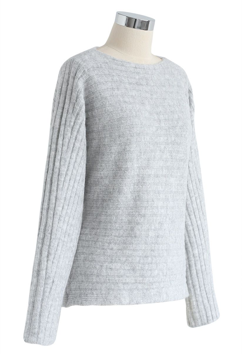 Cut-Out of Sight Ribbed Knit Sweater in Grey