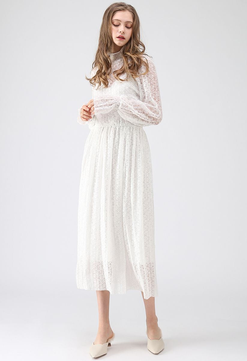Destination for Romance Pleated Lace Dress in White - Retro, Indie and ...