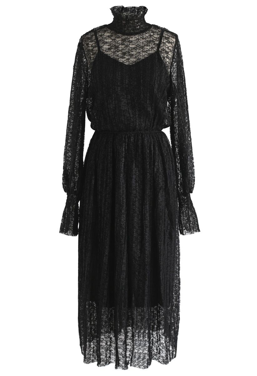 Destination for Romance Pleated Lace Dress in Black - Retro, Indie and ...