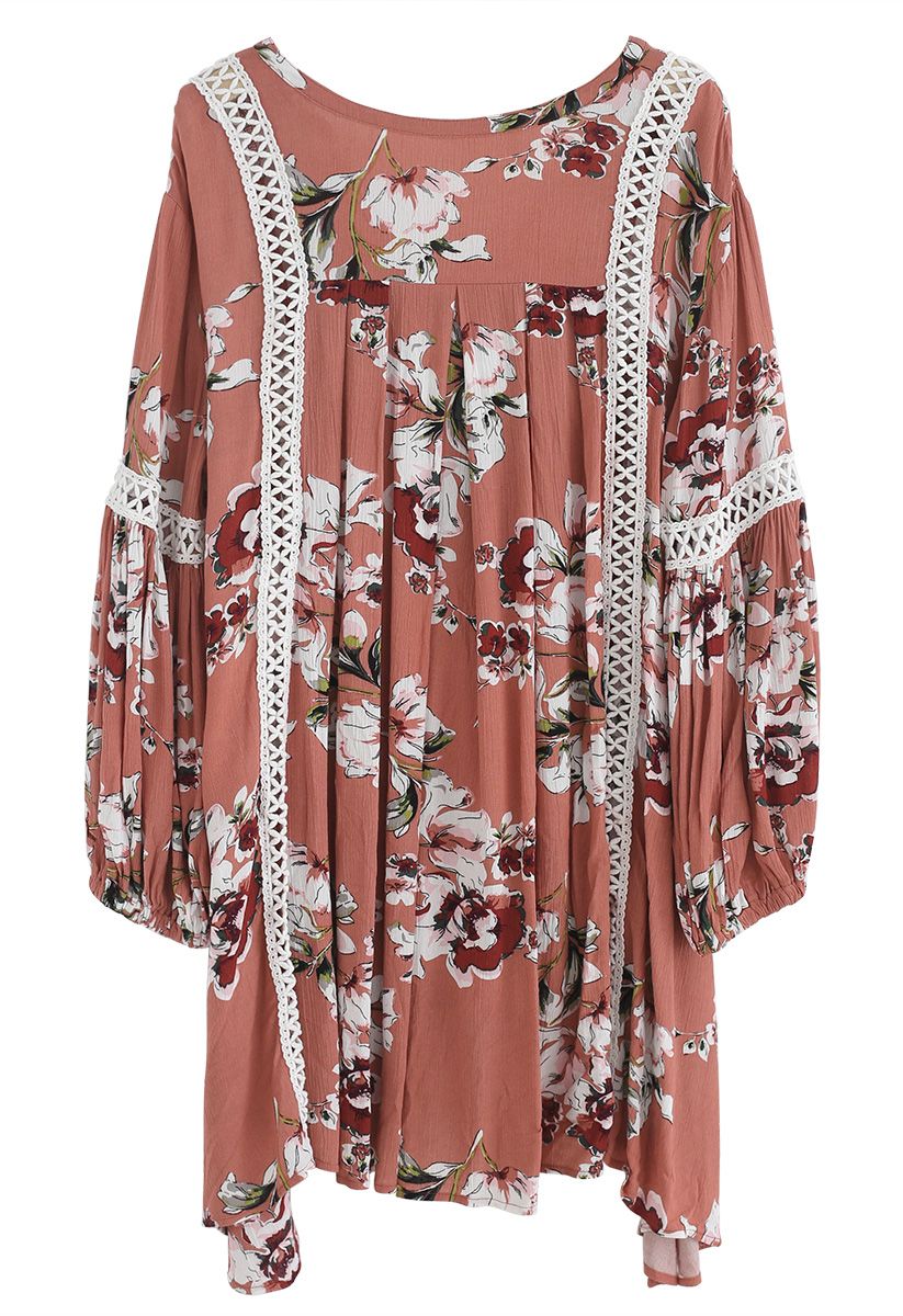Engrossing Floral V-Neck Tunic in Coral - Retro, Indie and Unique Fashion