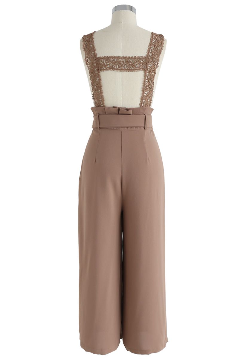 Rewrite the Crochet Pinafore Jumpsuit in Caramel