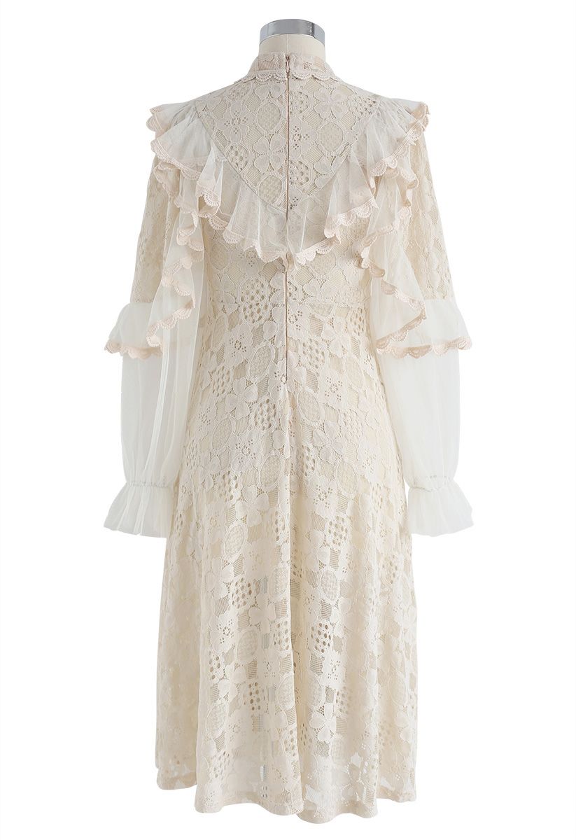 Always A Ruffled Mesh Lace Dress in Cream - Retro, Indie and Unique Fashion