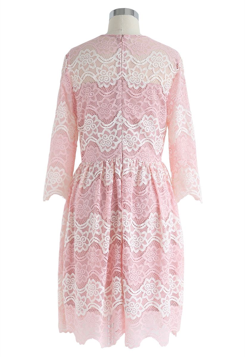 Stay in Love V-Neck Lace Dress in Pink