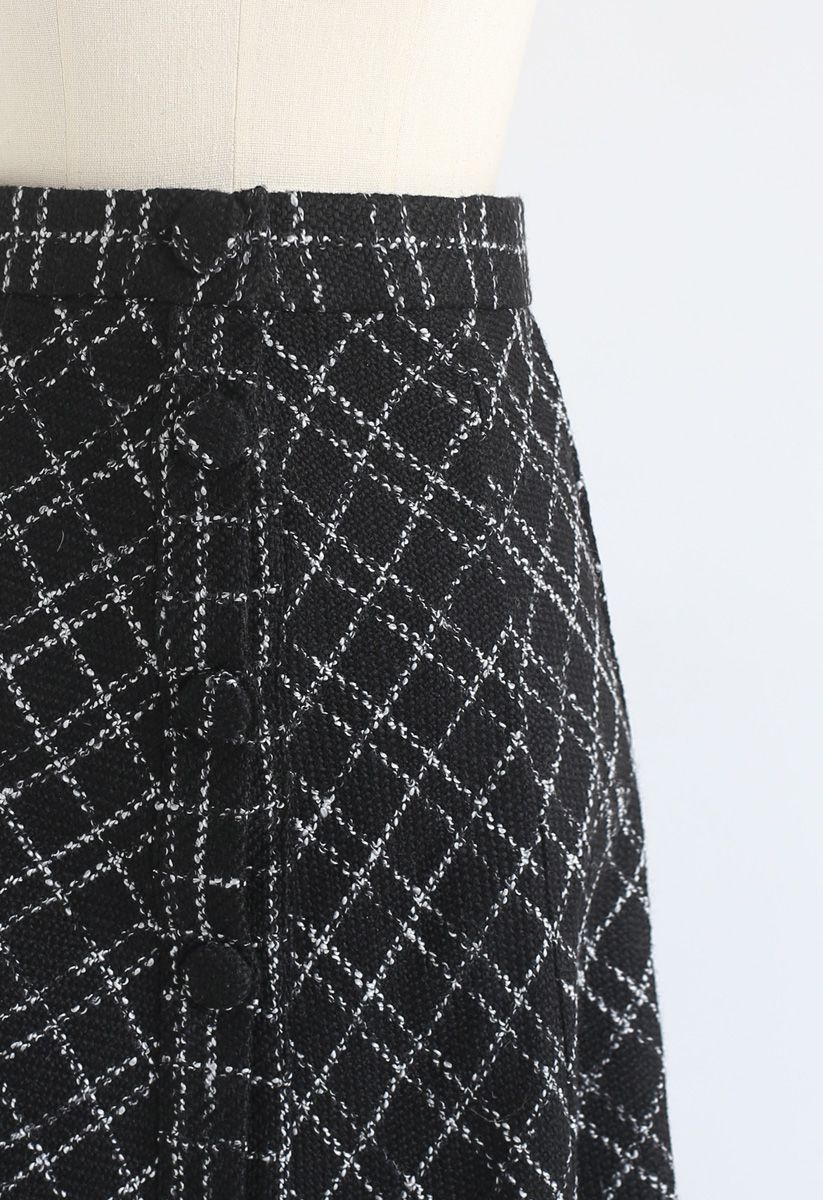 Textured Grid Button Down Maxi Skirt