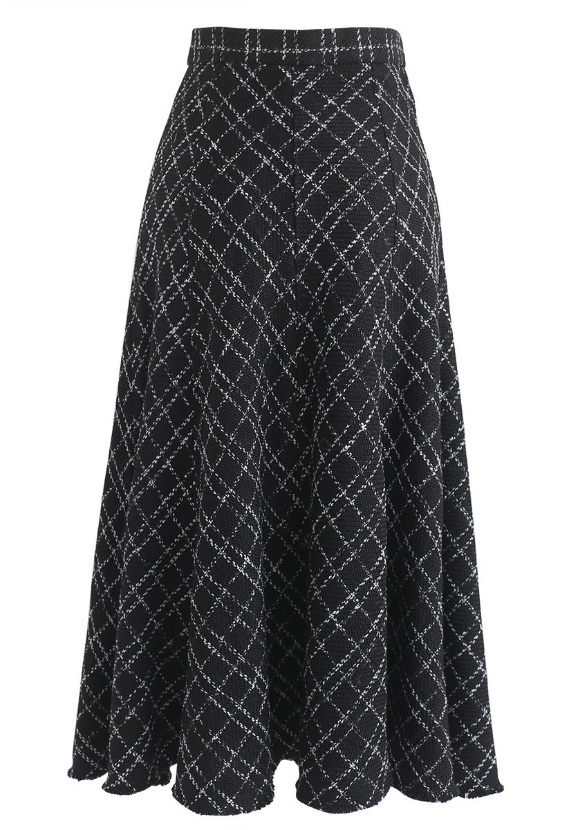 Textured Grid Button Down Maxi Skirt - Retro, Indie and Unique Fashion