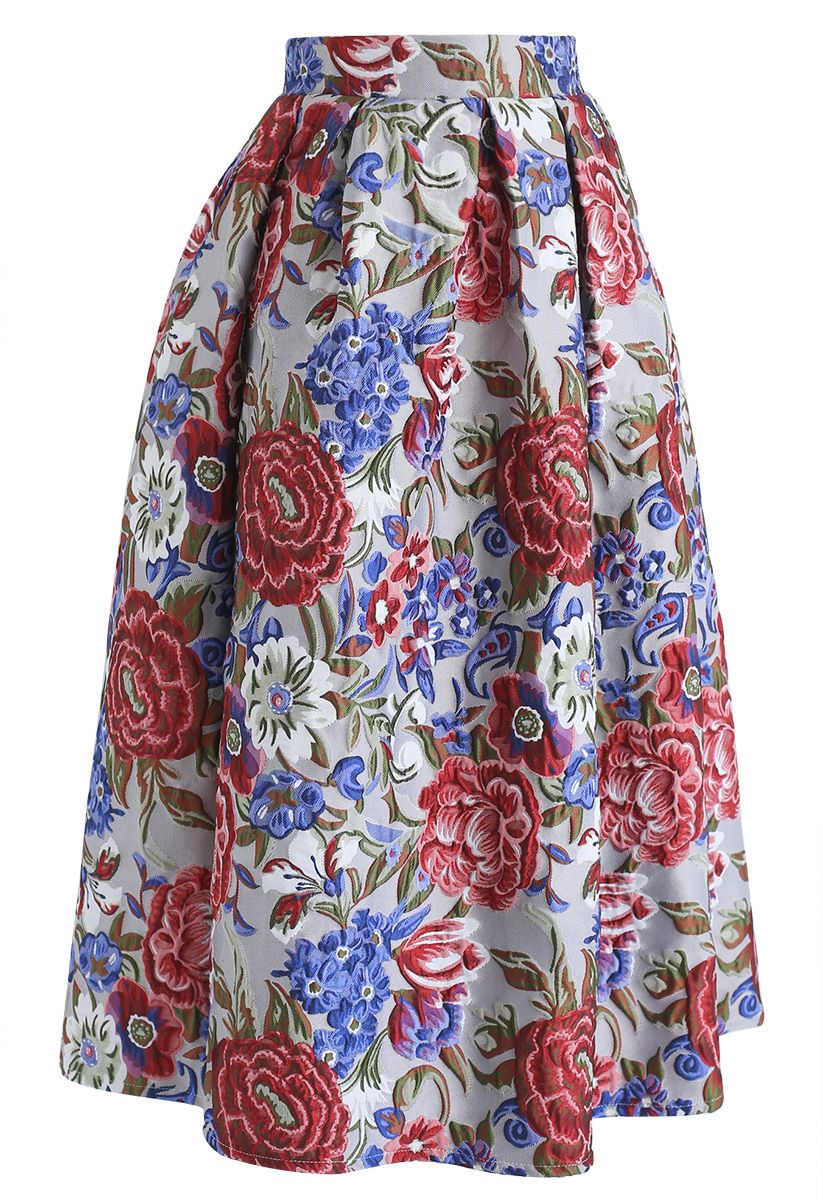 Boundless Floral Embossed Pleated Midi Skirt - Retro, Indie and Unique ...