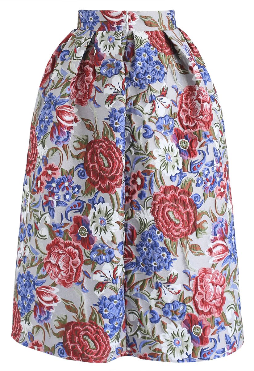 Boundless Floral Embossed Pleated Midi Skirt