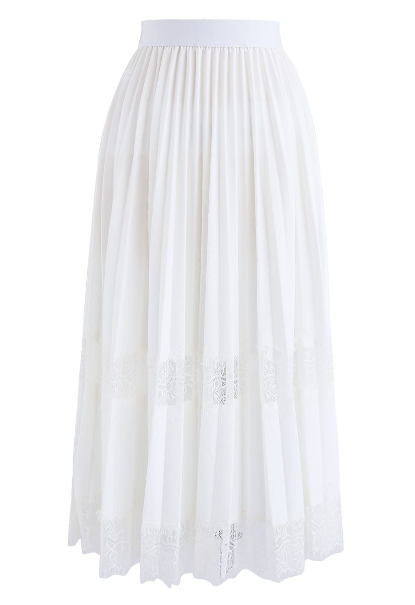 Between Lace Pleated Midi Skirt in White - Retro, Indie and Unique Fashion