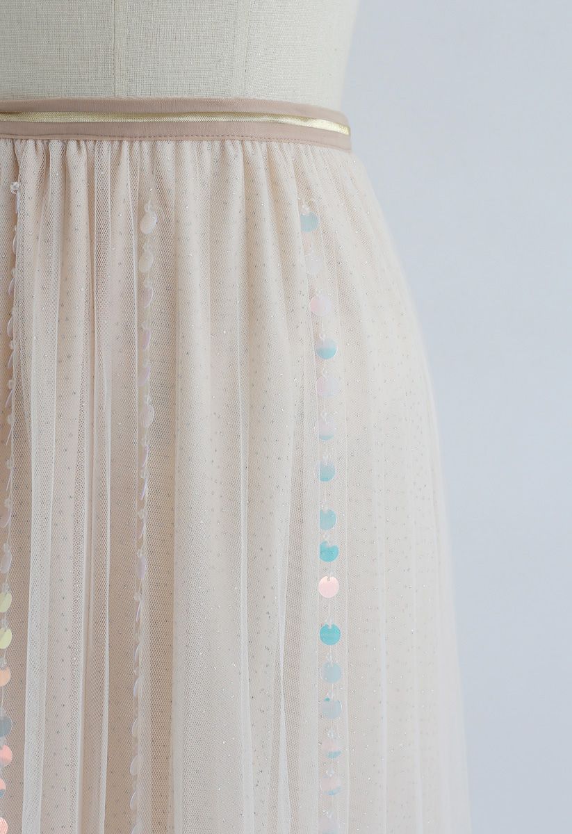 My Fairytale Sequin Tulle Mesh Skirt in Cream  