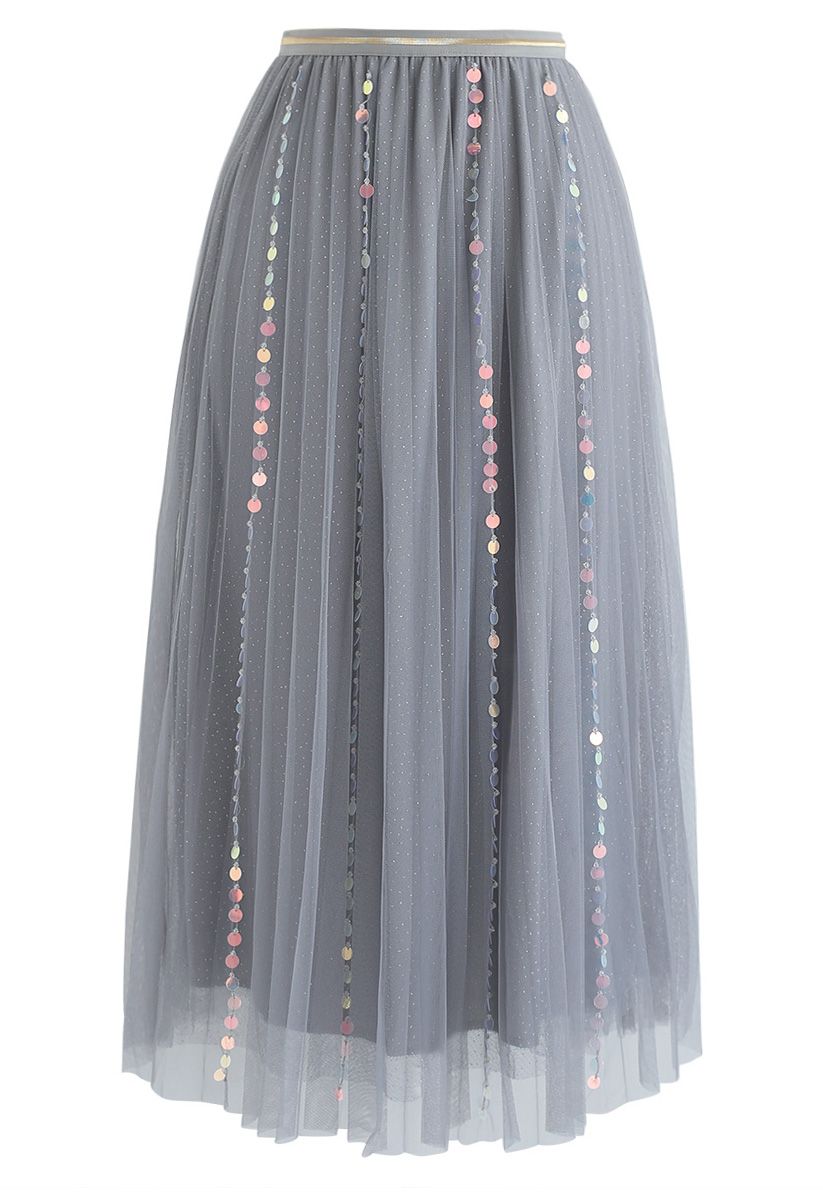 My Fairytale Sequin Tulle Mesh Skirt in Grey  