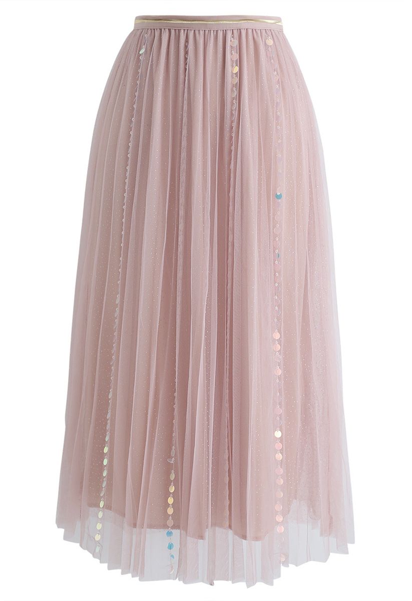 My Fairytale Sequin Tulle Mesh Skirt in Pink  