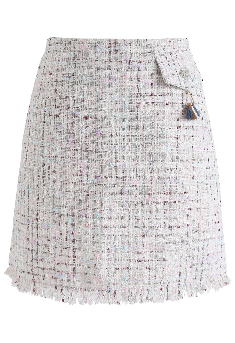Always Mine Tweed Flap Skirt in Ivory - Retro, Indie and Unique Fashion