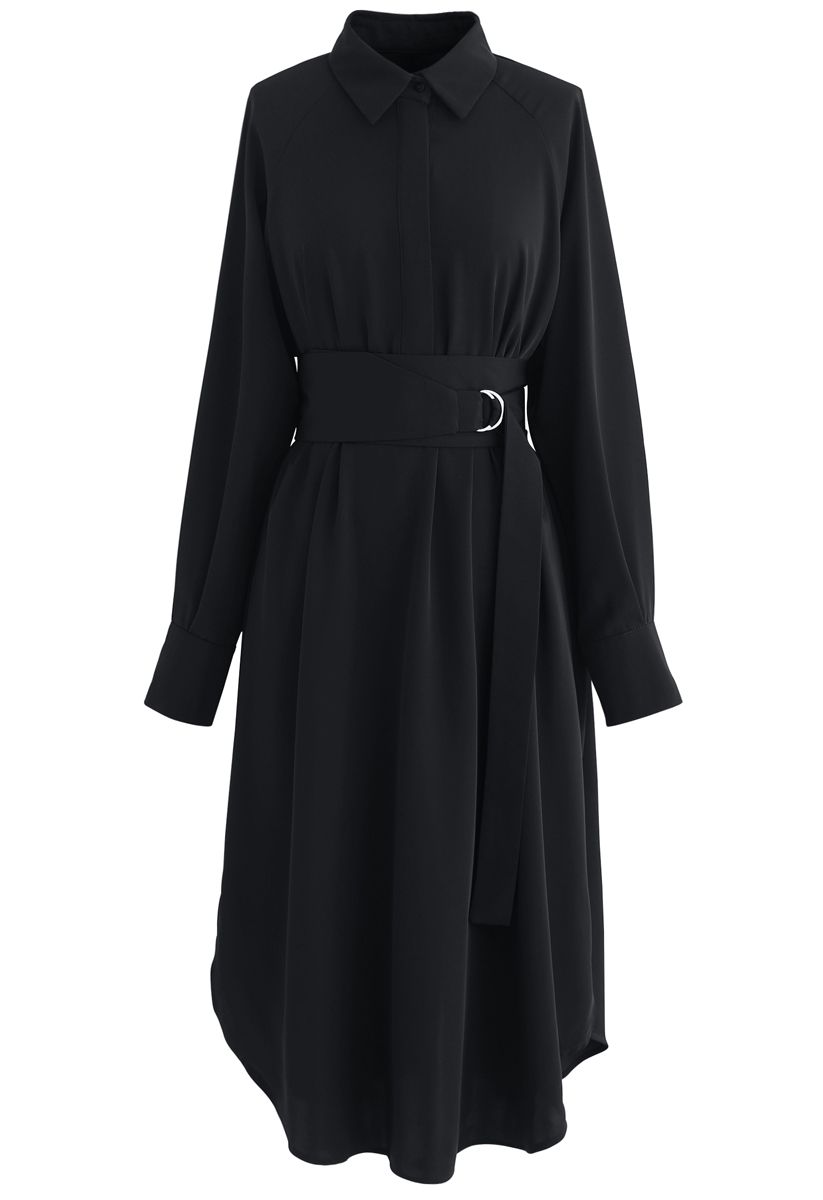 Simply Smooth Belted Midi Dress in Black - Retro, Indie and Unique Fashion