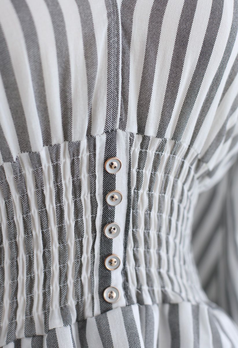 Vintage Spirits Shirred Stripes Top in Grey