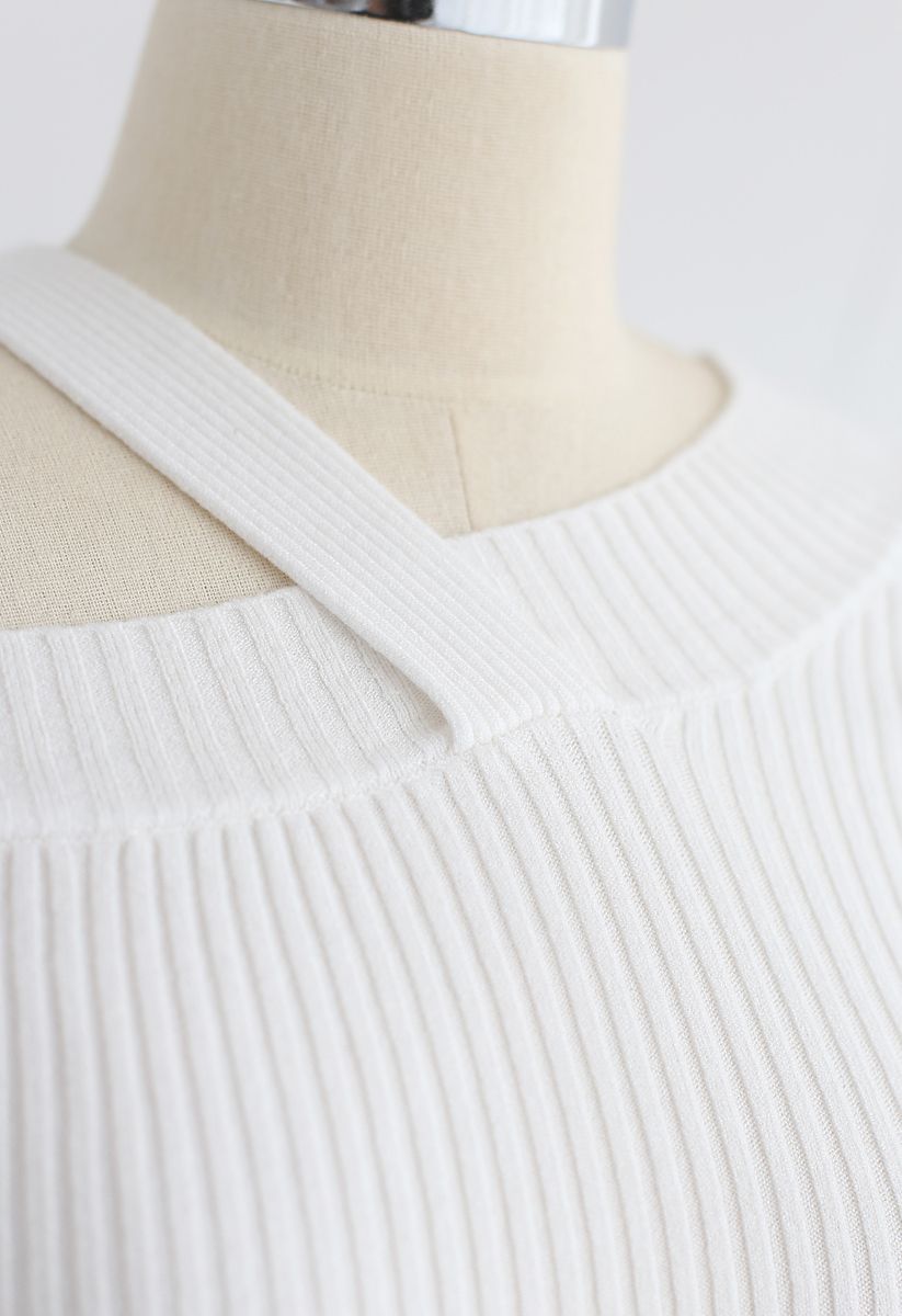 Coming Back One-Shoulder Knit Top in White