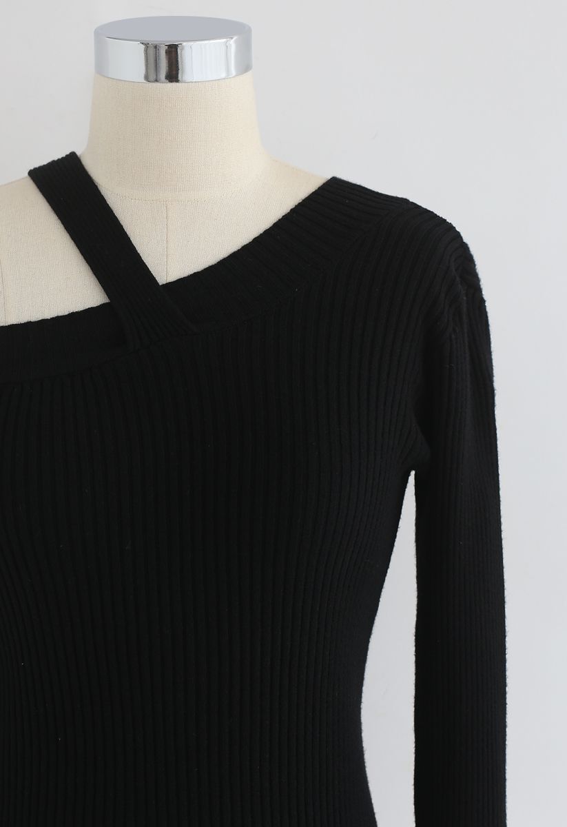 Coming Back One-Shoulder Knit Top in Black - Retro, Indie and Unique ...