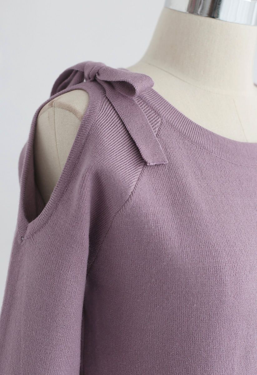 Comfortably Cold-Shoulder Knit Top in Lilac