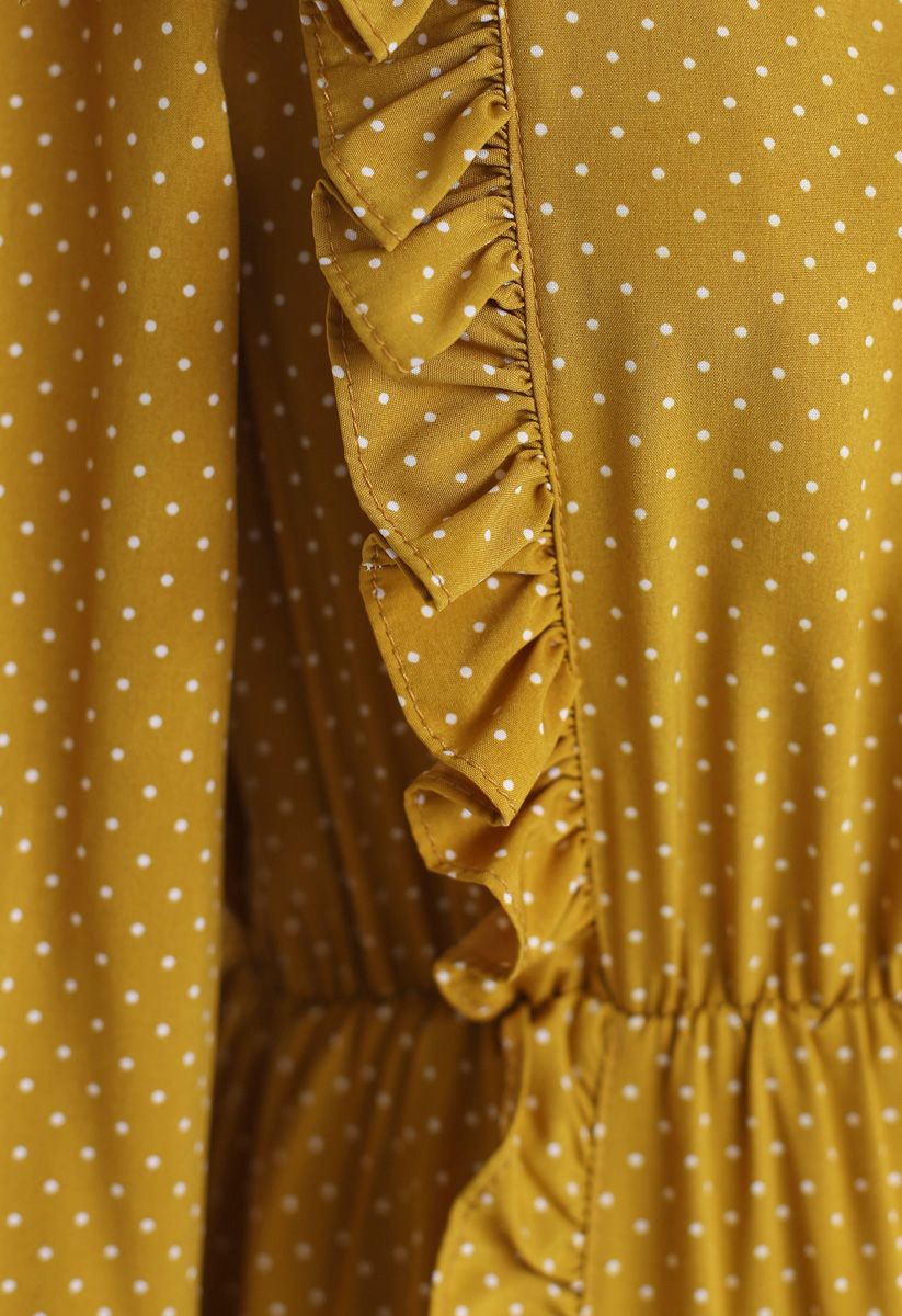 Love Goes on Asymmetric Polka Dots Dress in Mustard