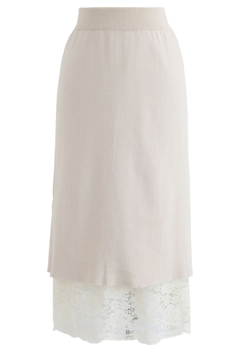 Dreaming Together Lace Knit Skirt in Cream