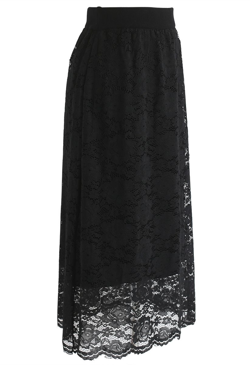 Dreaming Together Lace Knit Skirt in Black - Retro, Indie and Unique ...