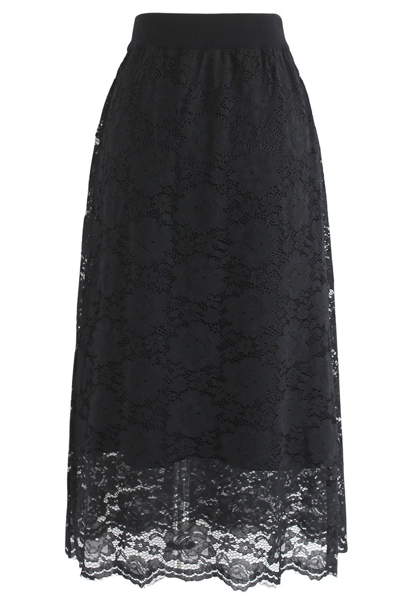 Dreaming Together Lace Knit Skirt in Black