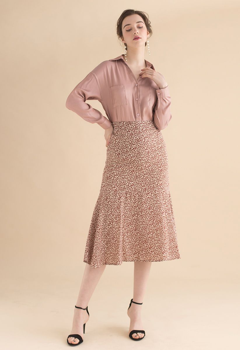 Overture of Floret Dots Chiffon Midi Skirt in Light Tan