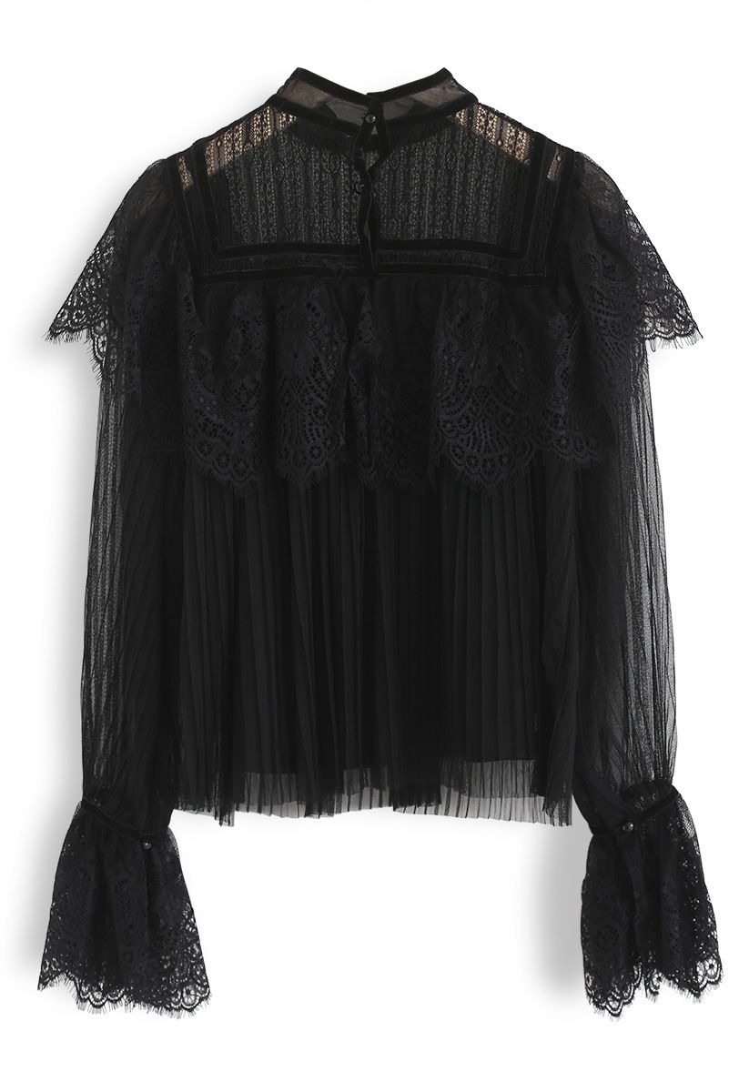 Sweeter Than Ever Pleated Lace Mesh Top in Black - Retro, Indie and ...