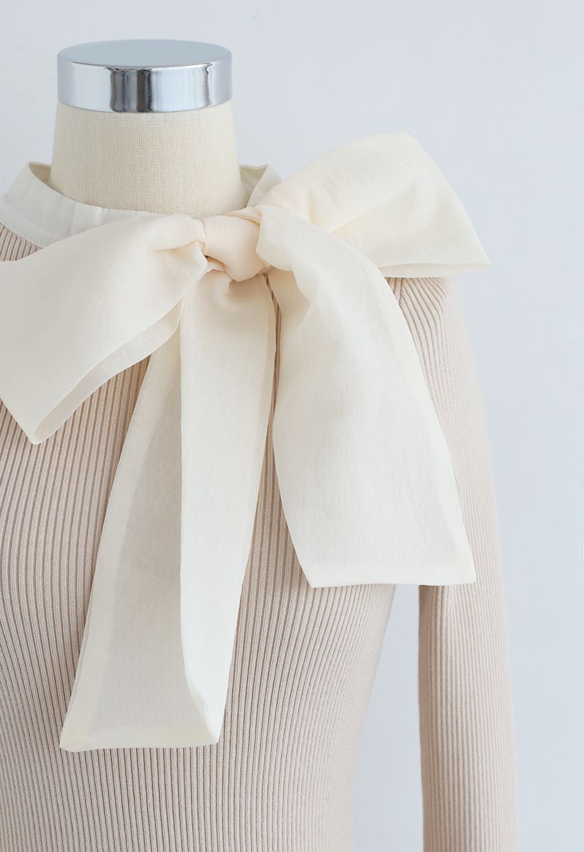 Fancy with Bowknot Knit Top in Cream