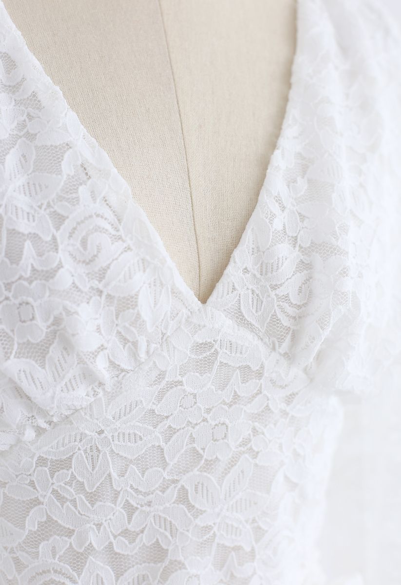 Daring Darling Deep V-Neck White Lace Top