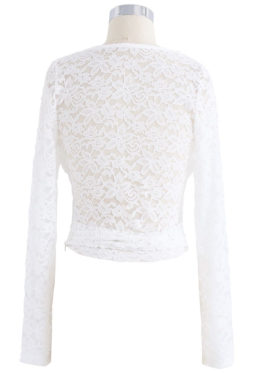 Daring Darling Deep V-Neck White Lace Top