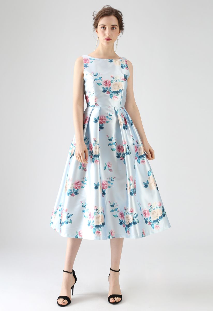 Redolent Peonies Sleeveless Printed Dress