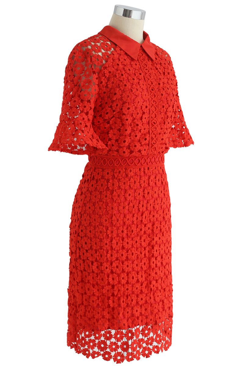 Faith in Elegance Crochet Shift Dress in Red