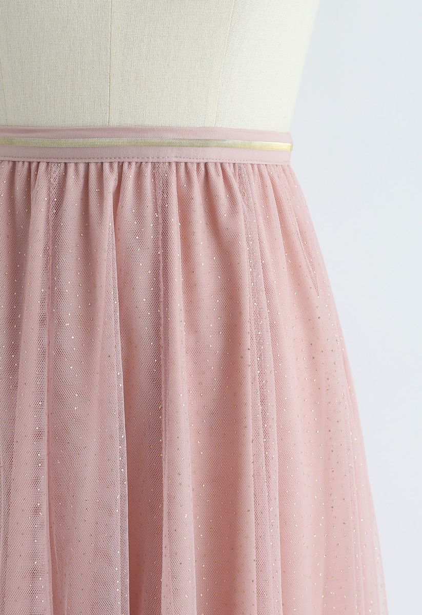 Twinkling Stars Mesh Skirt in Pink